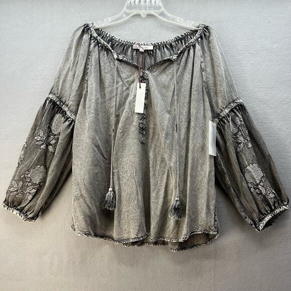 L'affaire Tops - NWT Laffaire Top Women's L Burnout Grey Boho Peasant Tunic V-Neck Romantic